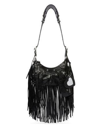 Balenciaga Le Cagole Fringed Shoulder Bag Black